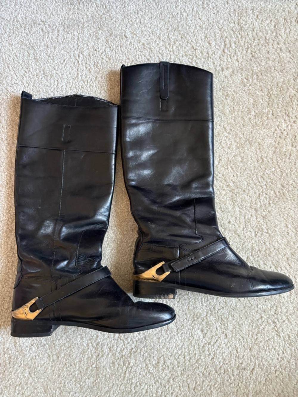 Vince Camuto Black Leather Knee-High Boots with Gold Accent
